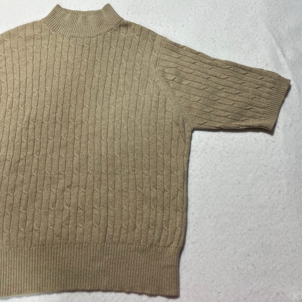 Vintage Y2K Charter Club 100% Cashmere Sweater Sz L Tan Cable Knit Minimalist - Picture 4 of 6